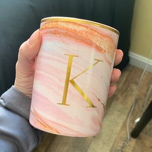 Pink and Gold Monogrammed Candle/Make Up Holder